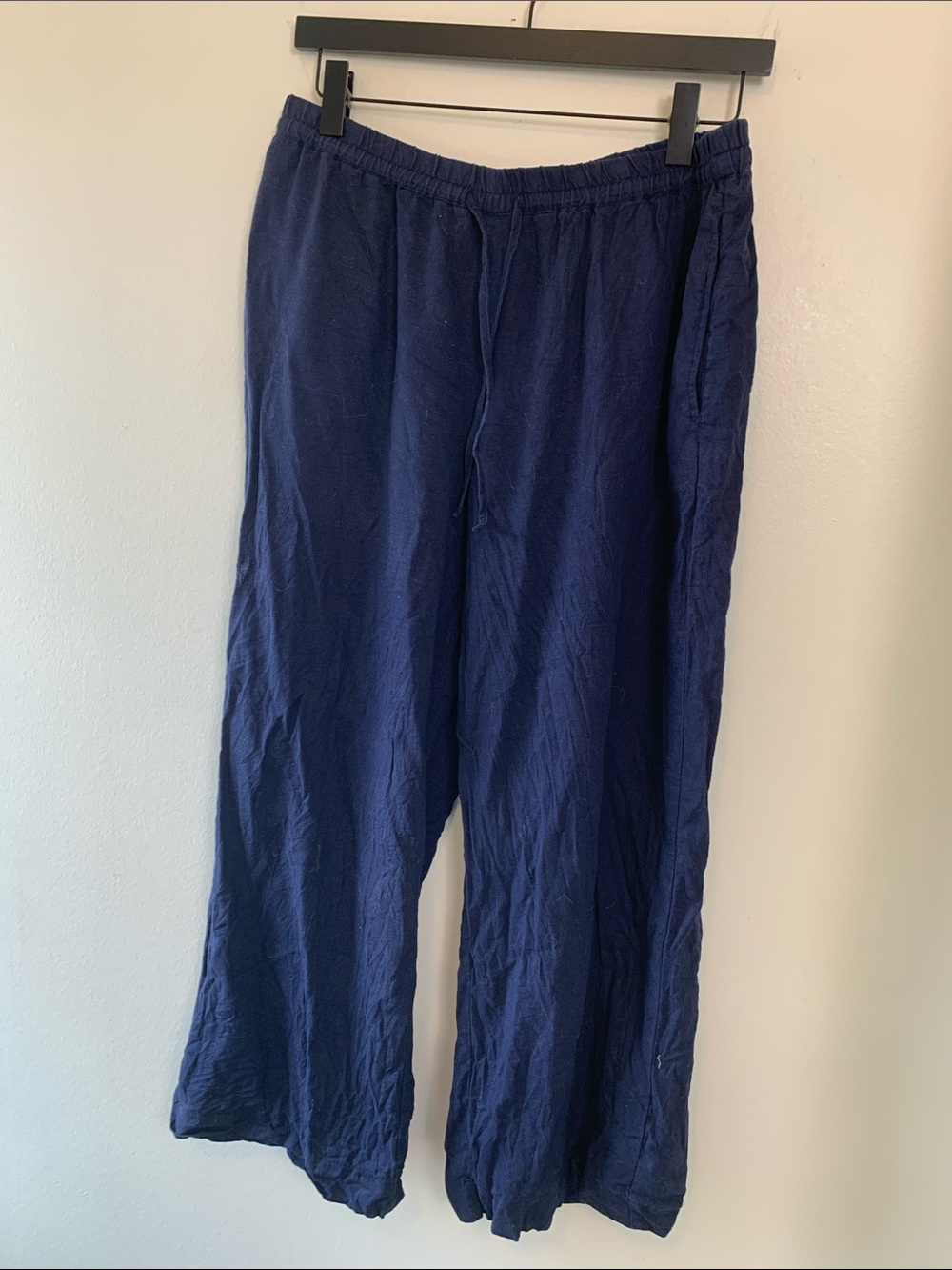 Reitmans Petite 100% Linen Pants, Navy Blue, Wide Leg, Lightweight